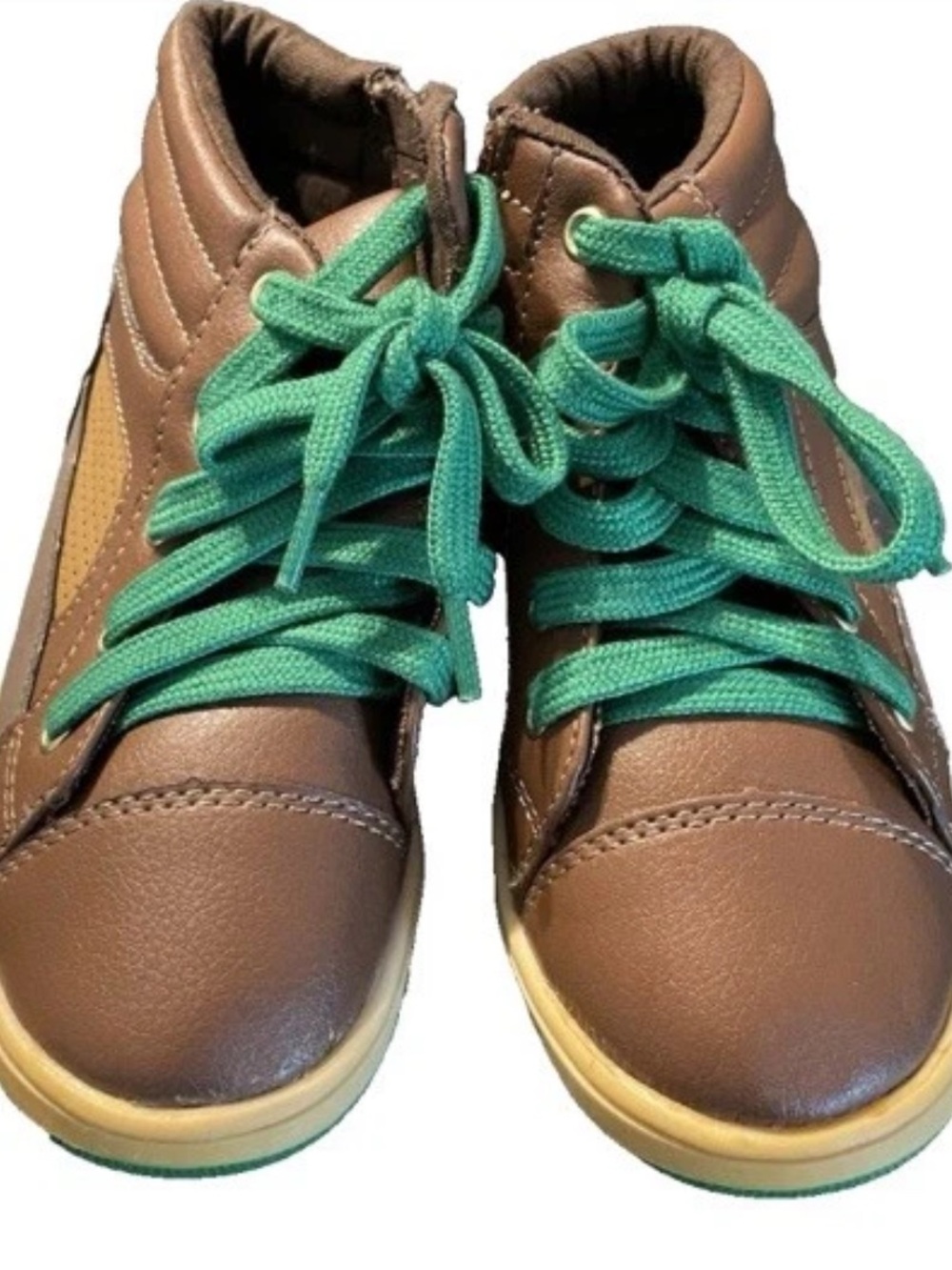 GAP Toddler Boy size 9 Brown High-Top Sneakers with Green Laces
